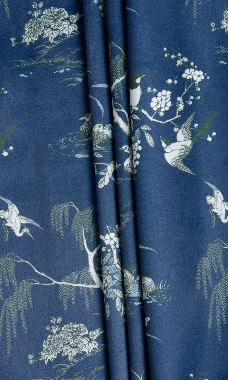 Chinoiserie Toile Velvet Roman Blinds & Window Shades (Navy Blue)