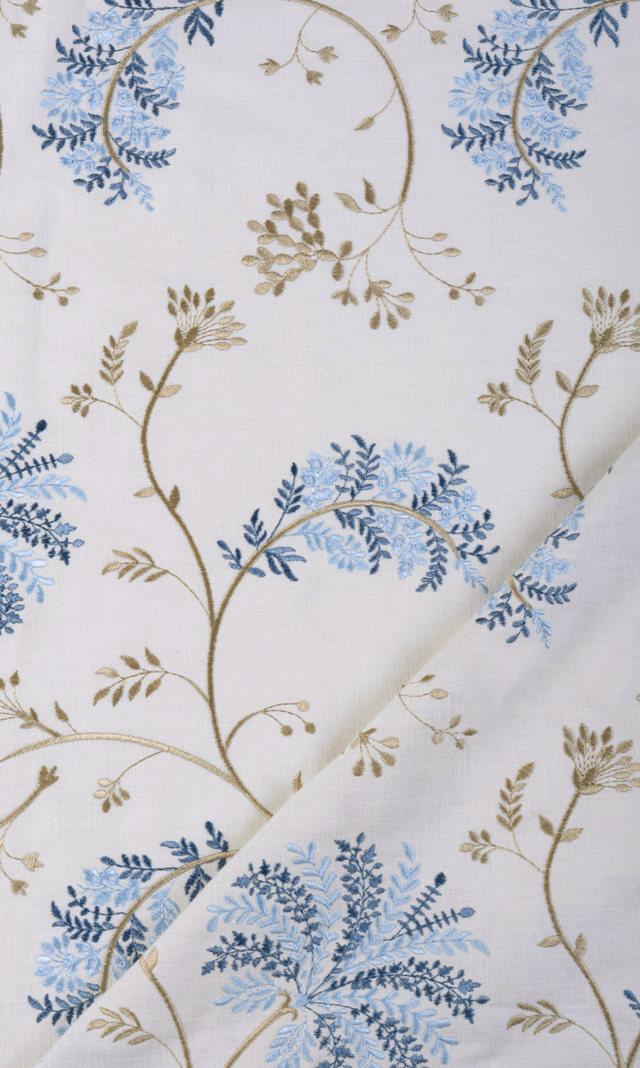 Floral Embroidery Home Textile Fabric Material By the Metre (Brown/ Blue/ White)
