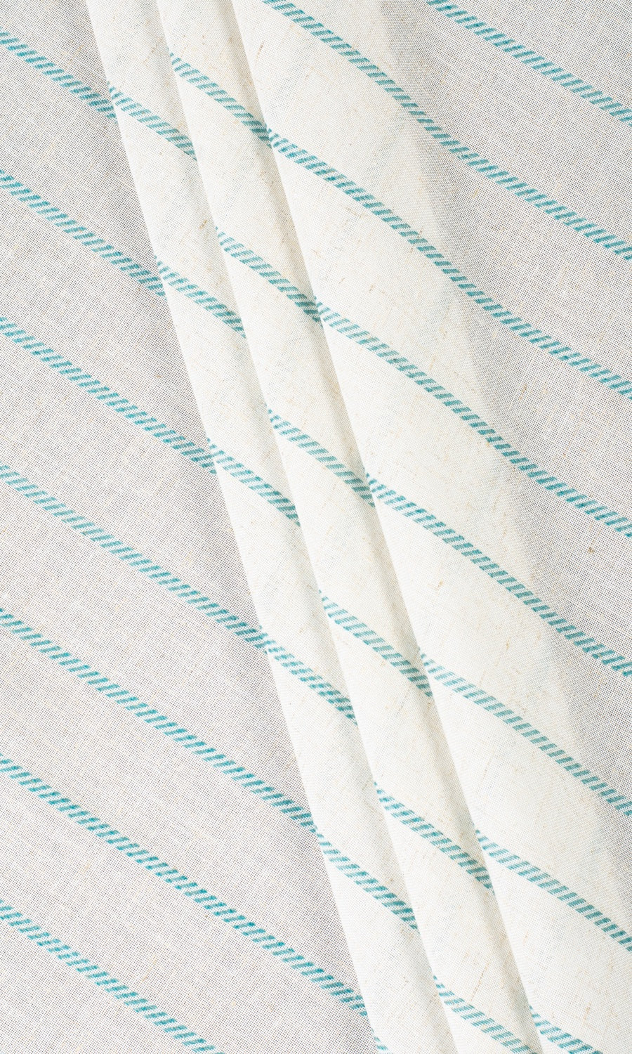 Striped Sheer Home Textile Fabric Material By the Metre (White/ Turquoise Blue)