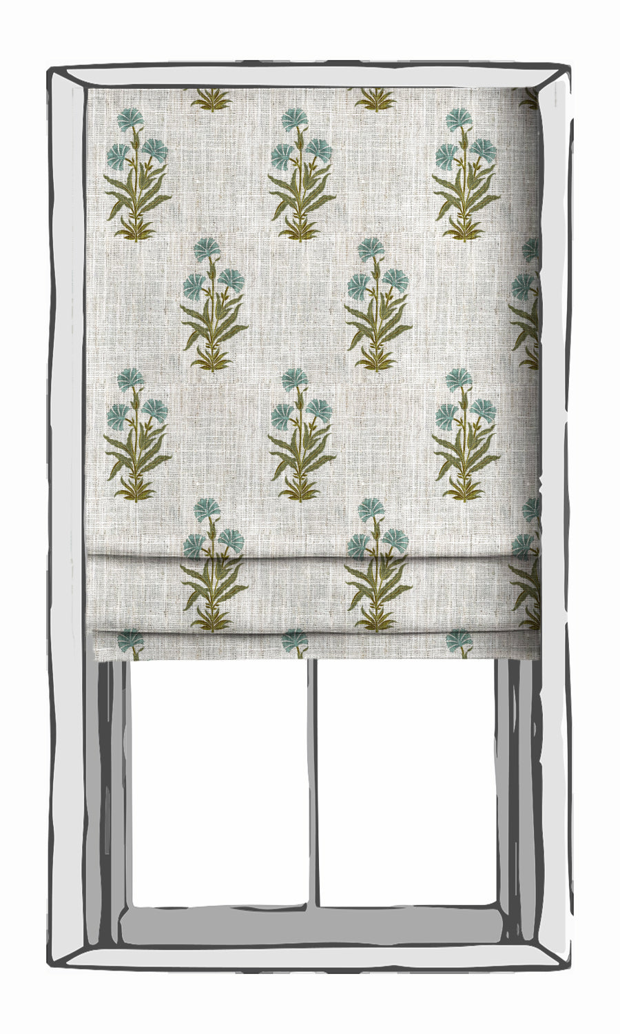 Modern Floral Window Treatments Fabric Sample (Green/ Blue/ White)