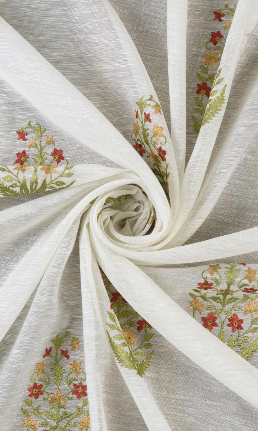 Sheer Floral Paisley Home Textile Fabric Material By the Metre (Cream/ Green/ Red/ Orange)