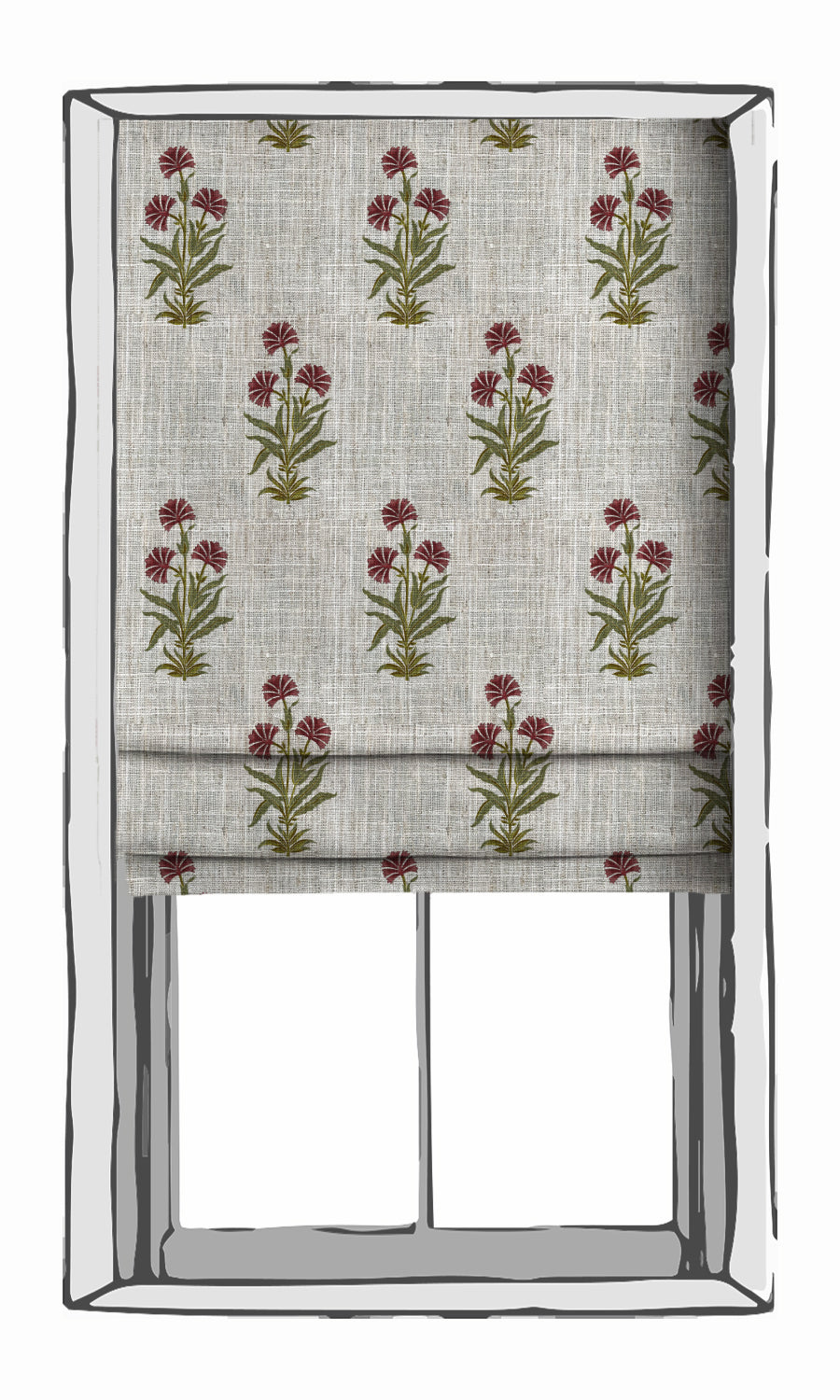 Floral Print Window Treatments Fabric Sample (White/ Green/ Red)