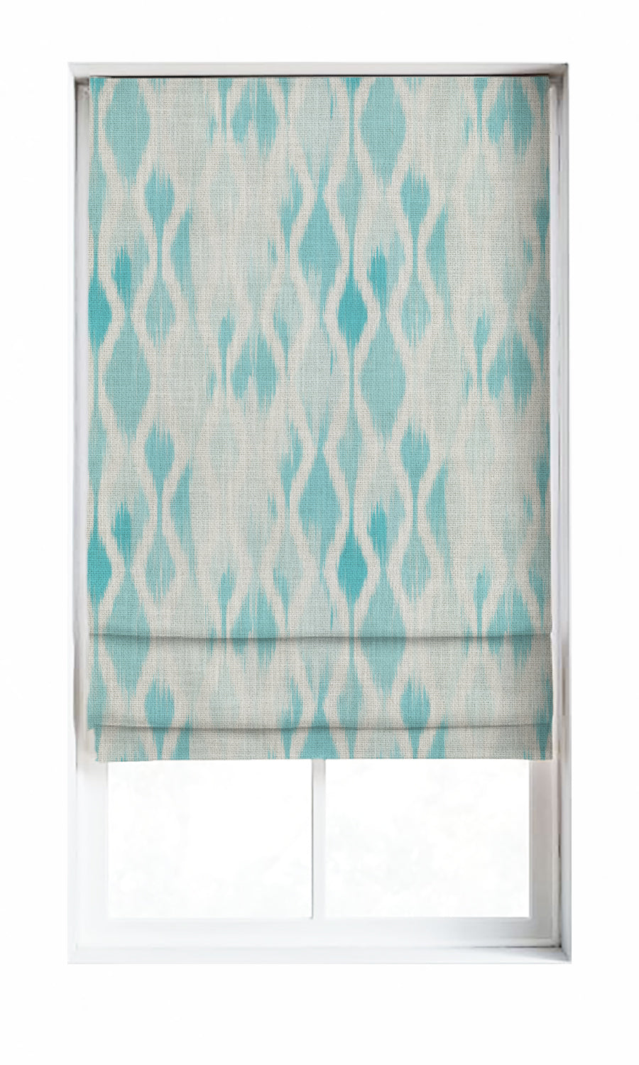 Ikat-Style Window Treatments Fabric By the Metre (Eggshell White/ Blue)