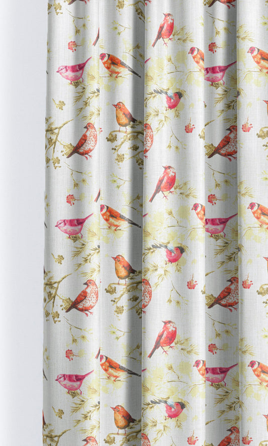 Bird-Print Cotton Home Décor Fabric By the Metre (Orange/ Pink/ White)