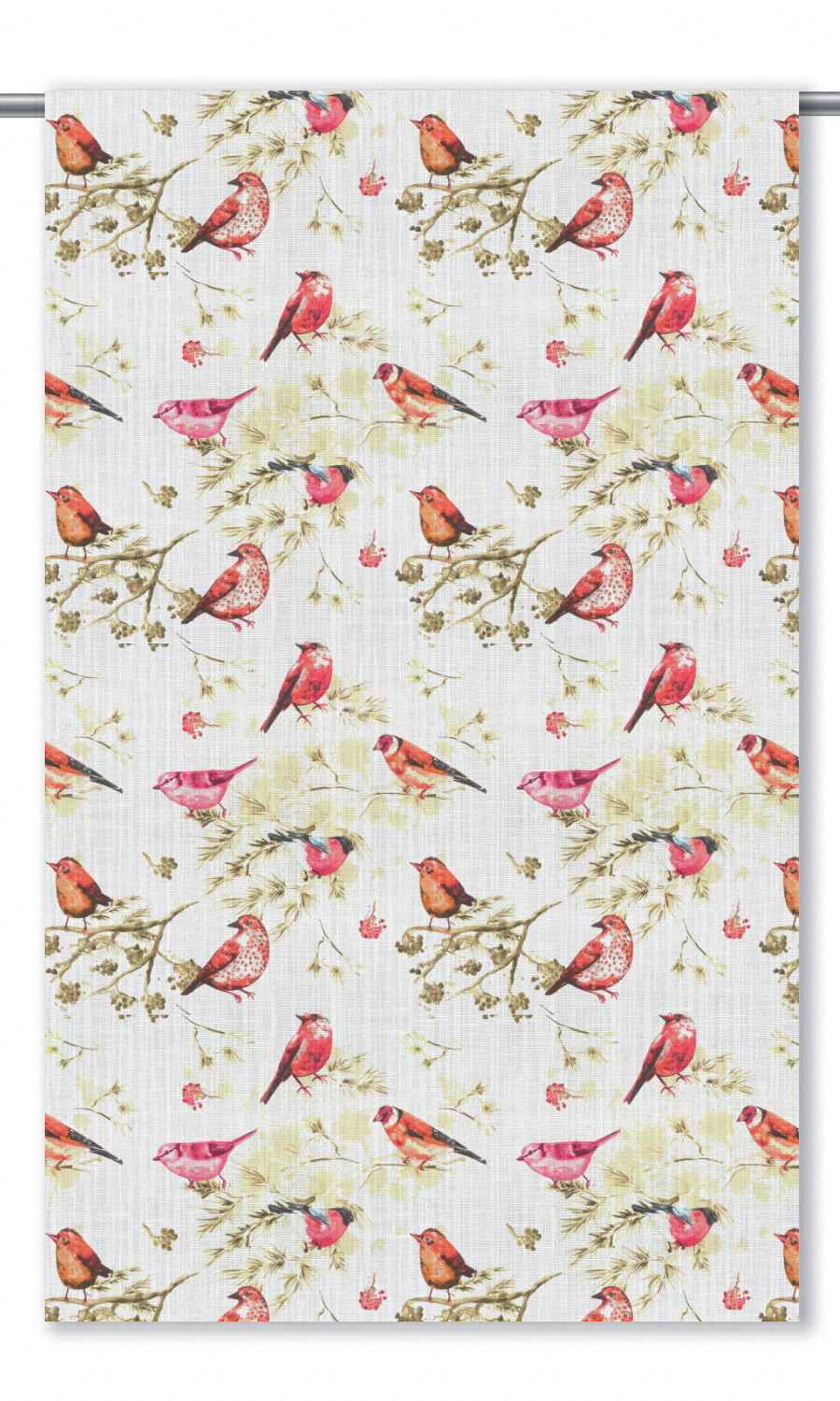 Bird-Print Cotton Window Treatments Fabric By the Metre (Orange/ Pink/ White)