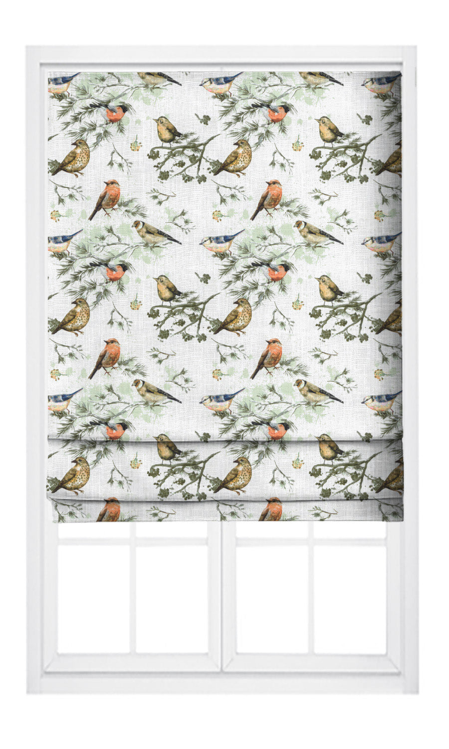 Bird-Print Cotton Flat, Plain, Fake, Faux, European Relaxed Roman Blinds (Yellow/ Orange/ White)