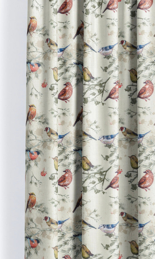 Bird-Print Cotton Home Décor Fabric Sample (Red/ Gray/ Blue/ Beige)