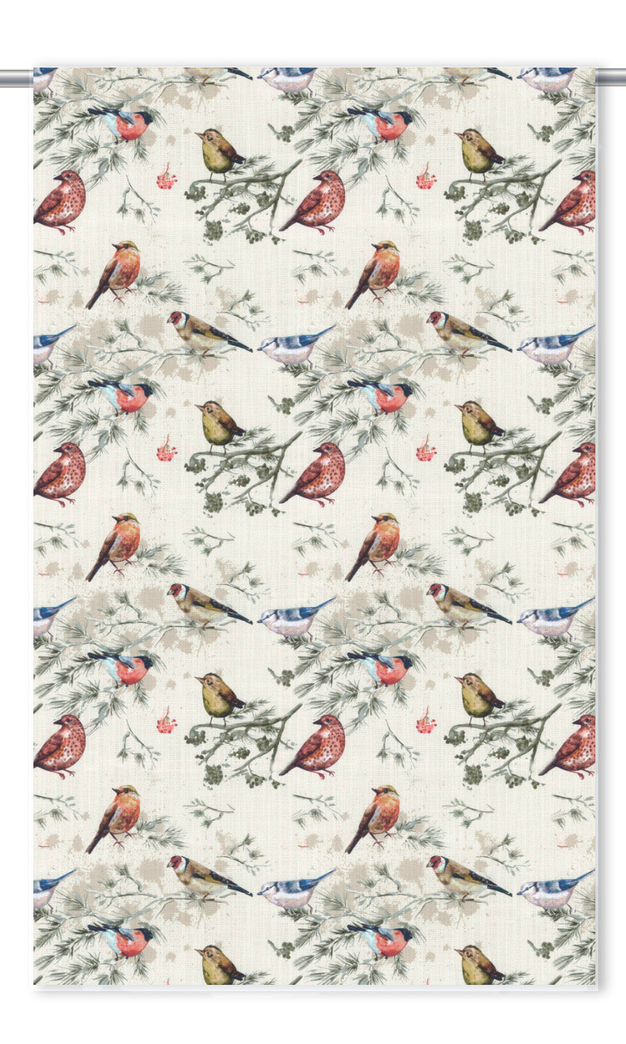 Bird-Print Cotton Blinds (Red/ Gray/ Blue/ Beige) for Living, Bedroom, Kitchen, Bathroom