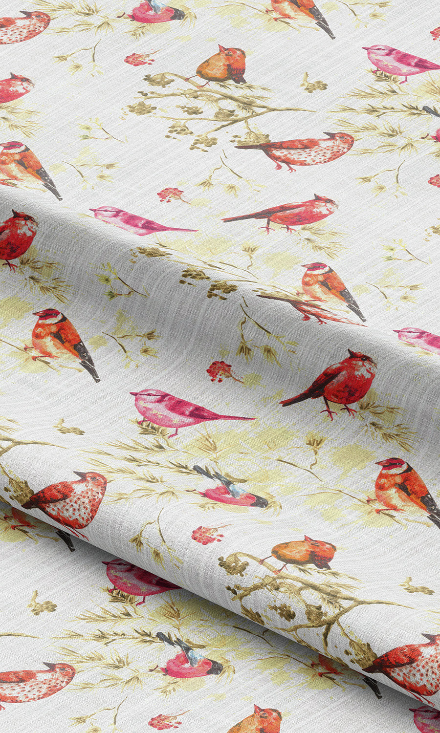 Bird-Print Cotton Fabric Material By the Metre (Orange/ Pink/ White)