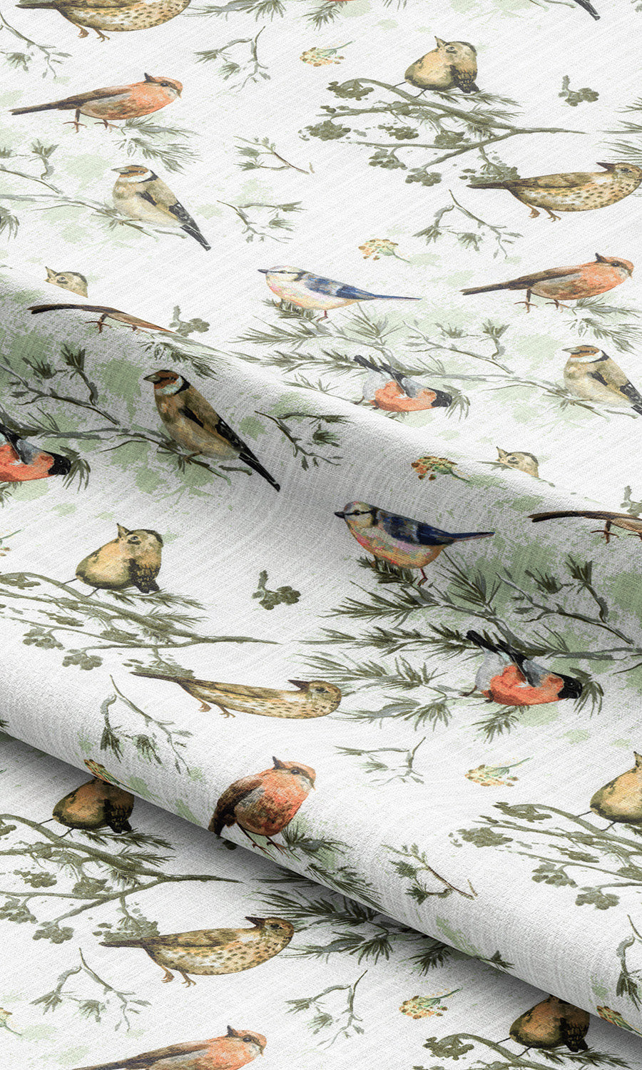 Bird-Print Cotton Fabric Material By the Metre (Yellow/ Orange/ White)