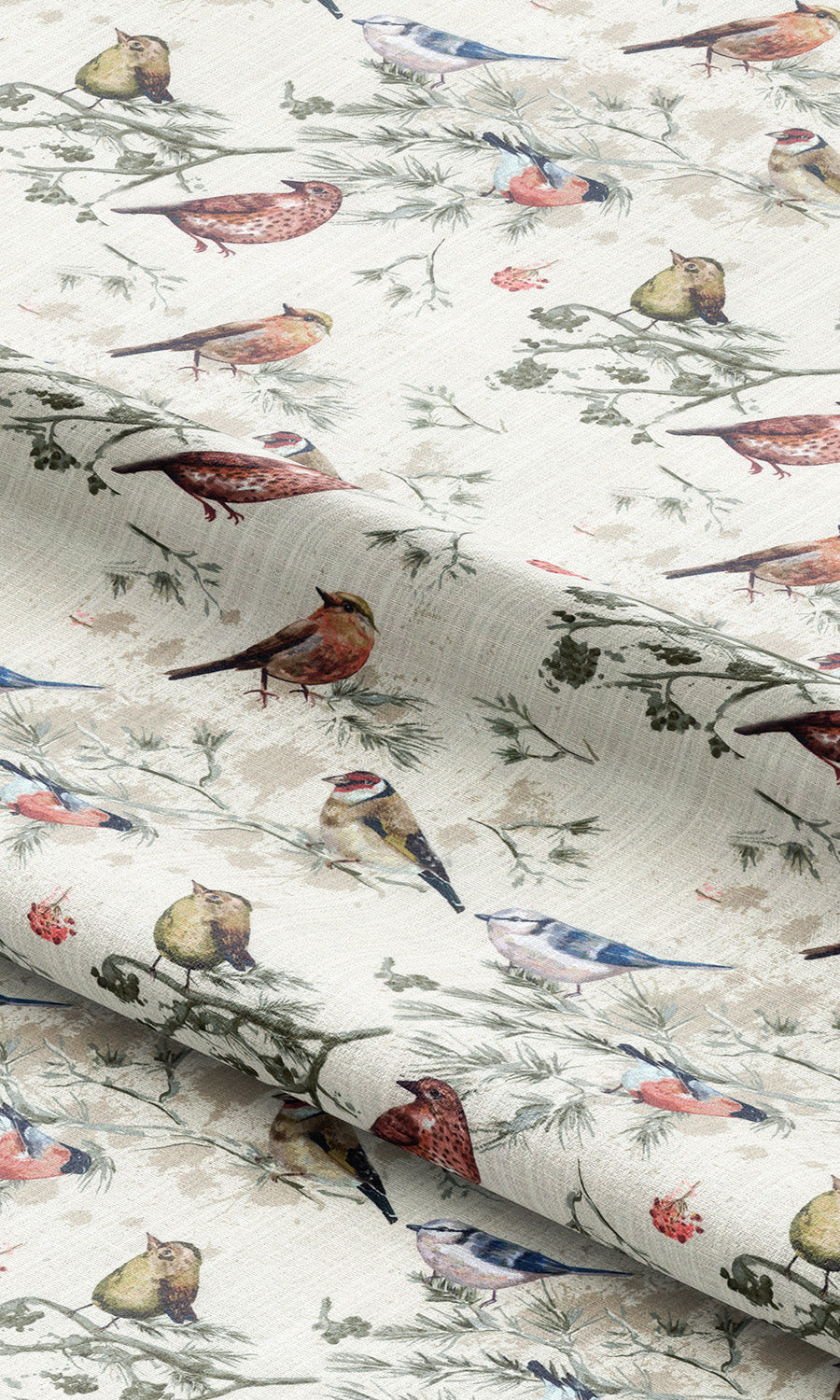 Bird-Print Cotton Fabric Material By the Metre (Red/ Gray/ Blue/ Beige)