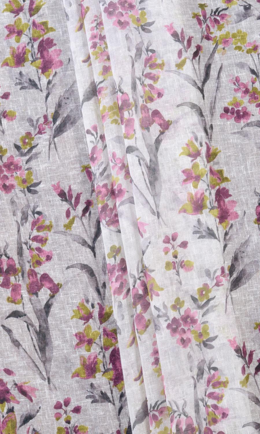 Sheer Floral Print Flat, Plain, Fake, Faux, European Relaxed Roman Blinds (Pink/ Grey)