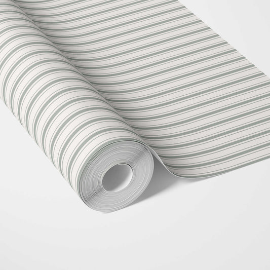 Neutral Geometric Striped Traditional Wallpaper (Green-Gray)