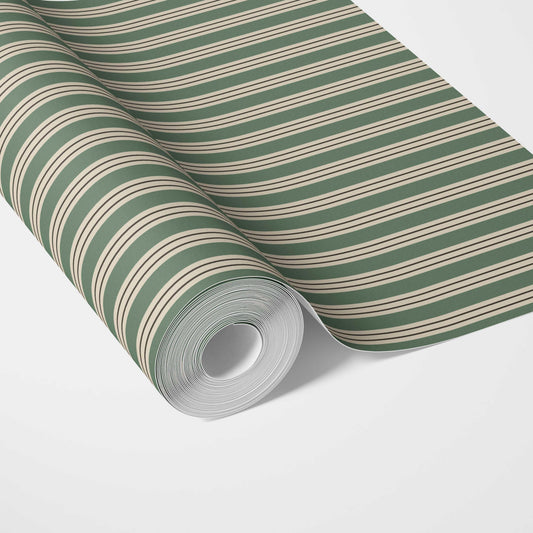 Geometric Striped Traditional Wallpaper (Leaf Green)