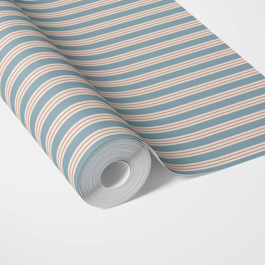 Geometric Striped Traditional Wallpaper (Blue)