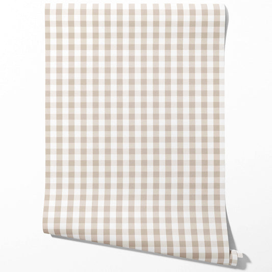 Neutral Geometric Gingham Traditional Wallpaper (Soft Taupe)