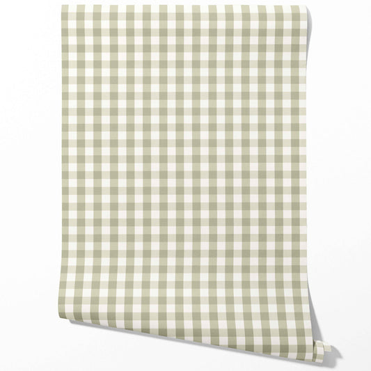 Geometric Gingham Traditional Wallpaper (Olive Green)