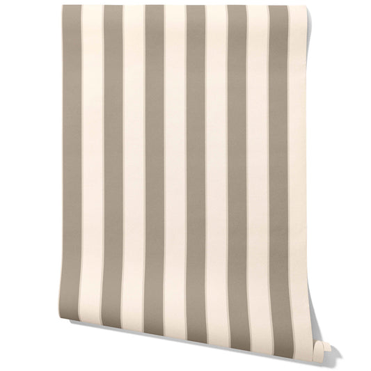 Neutral Geometric Striped Traditional Wallpaper (Cream/ Taupe Gray/ Brown)
