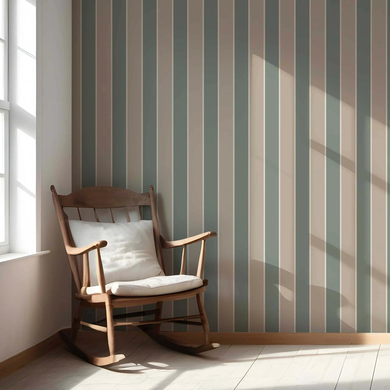 Geometric Striped Living Room Wallpaper (Green / Beige)