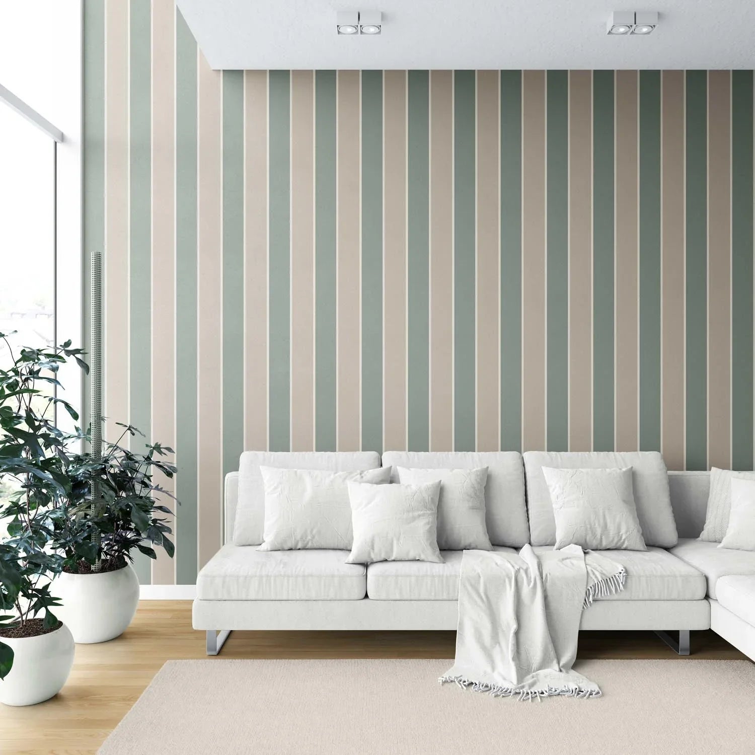 Geometric Striped Shower Toilet Wallpaper (Green / Beige)