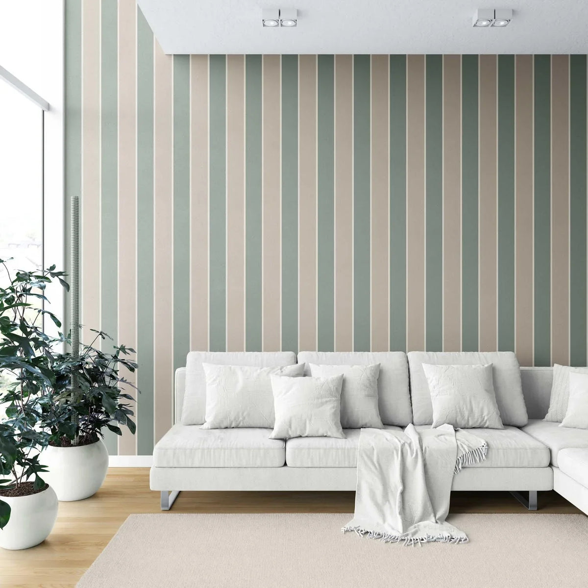 Geometric Striped Shower Toilet Wallpaper (Green / Beige)