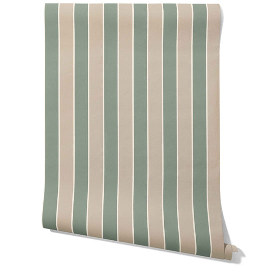 Geometric Striped Traditional Wallpaper (Green / Beige)