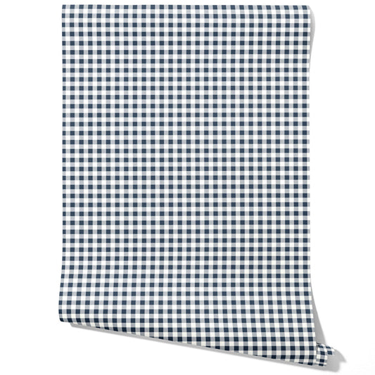 Gingham Checkered Traditional Wallpaper (Navy Blue)