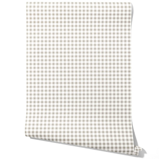 Neutral Gingham Checkered Traditional Wallpaper (Gray)