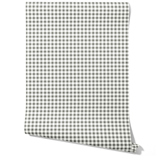 Neutral Gingham Checkered Traditional Wallpaper (Gray)