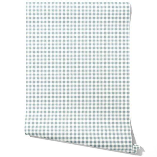 Gingham Checkered Traditional Wallpaper (Pastel Blue)