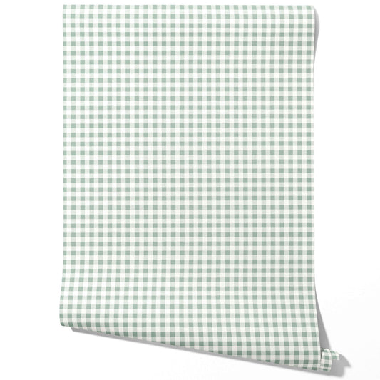 Gingham Checkered Traditional Wallpaper (Duck Egg Blue)