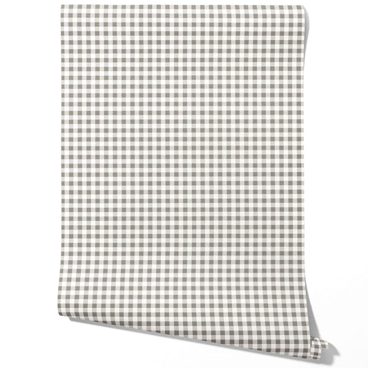 Neutral Gingham Checkered Traditional Wallpaper (Gray)