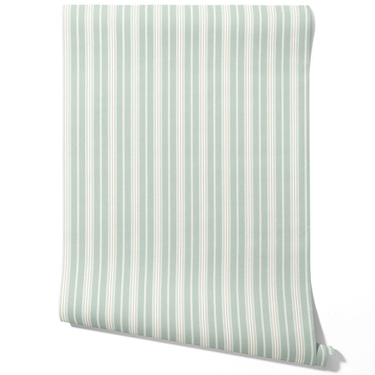 Neutral Geometric Striped Traditional Wallpaper (Duck Egg Blue)
