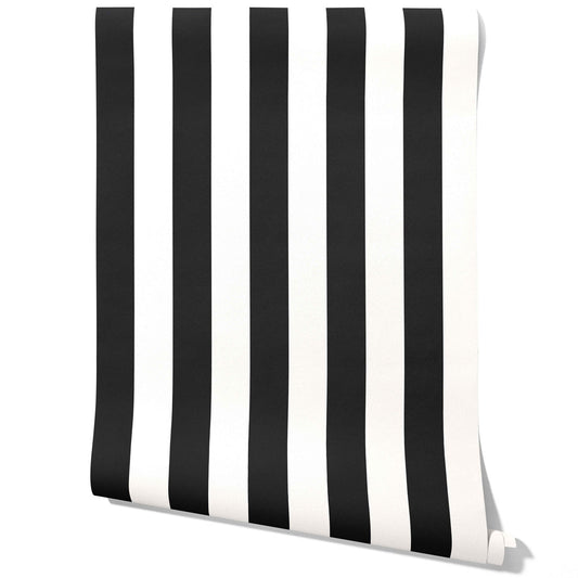 Neutral Geometric Striped Traditional Wallpaper (Black/ White)