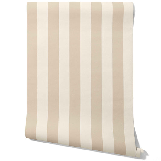 Geometric Striped Traditional Wallpaper (Wheat Beige/ Cream)