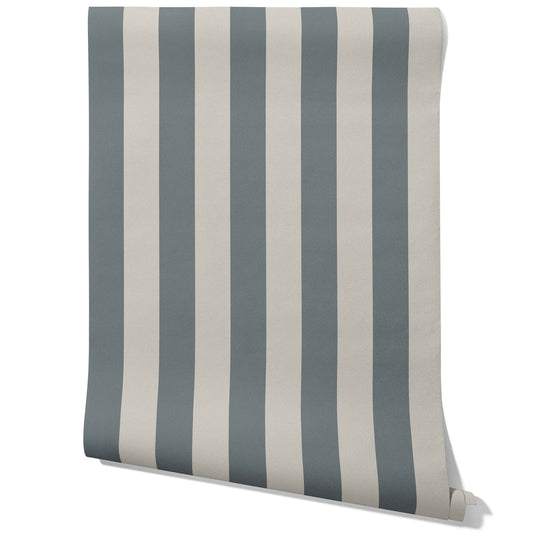 Neutral Geometric Striped Traditional Wallpaper (Slate Blue/ Gray)