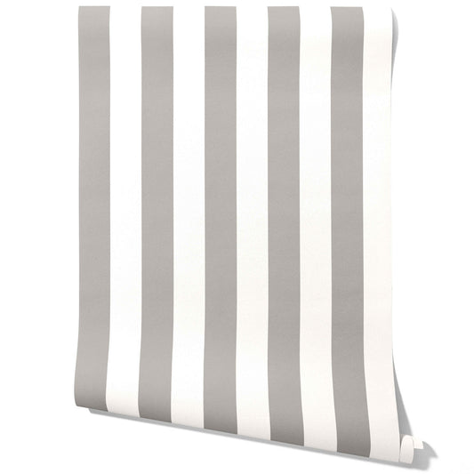 Neutral Geometric Striped Traditional Wallpaper (Gray/ White)