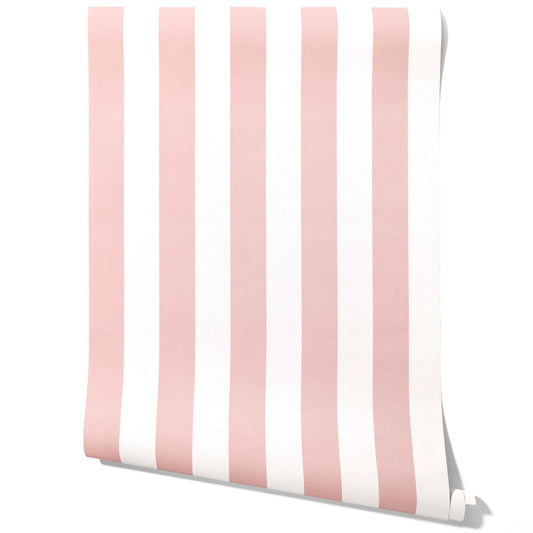 Geometric Striped Traditional Wallpaper (Blush Pink/ White)