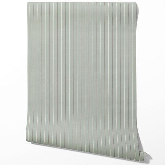 Neutral Geometric Striped Traditional Wallpaper (Green-Gray)