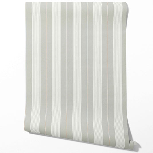 Neutral Geometric Striped Traditional Wallpaper (Gray-Green)