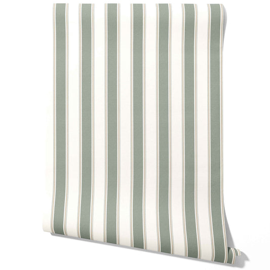 Geometric Striped Traditional Wallpaper (Gray-Green)