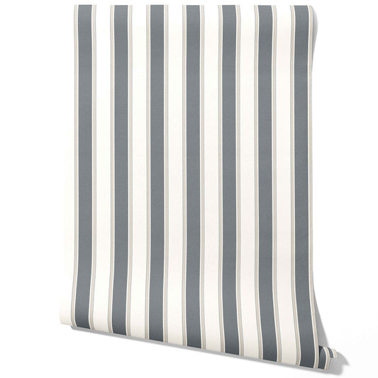 Neutral Geometric Striped Traditional Wallpaper (Slate Blue/ Gray)