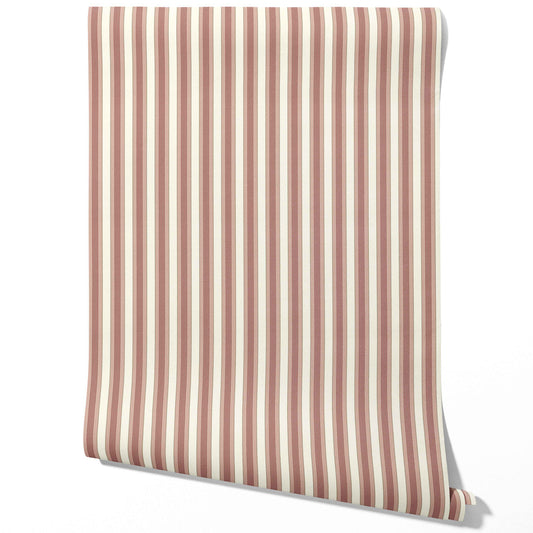 Geometric Striped Traditional Wallpaper (Brick Red/ Dusty Pink)