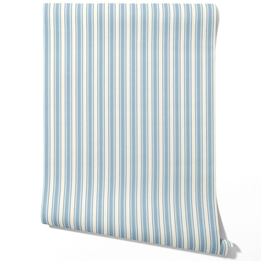Geometric Striped Traditional Wallpaper (Blue/ Cream)