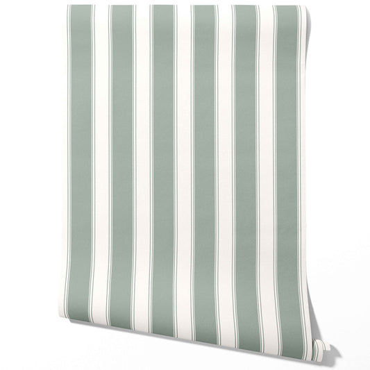 Geometric Striped Traditional Wallpaper (Sage Green/ Gray)