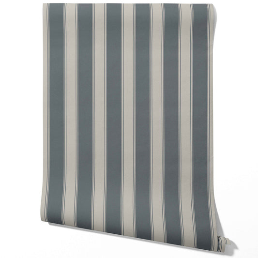 Neutral Geometric Striped Traditional Wallpaper (Slate Gray)