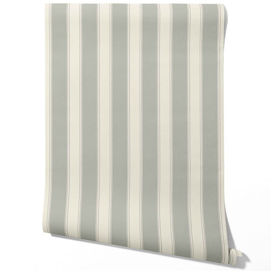 Neutral Geometric Striped Traditional Wallpaper (Sage Gray)
