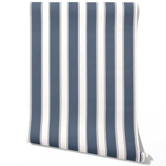 Geometric Striped Traditional Wallpaper (Navy Blue)