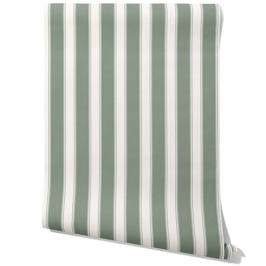 Geometric Striped Traditional Wallpaper (Teal Gray/ Sage Green)
