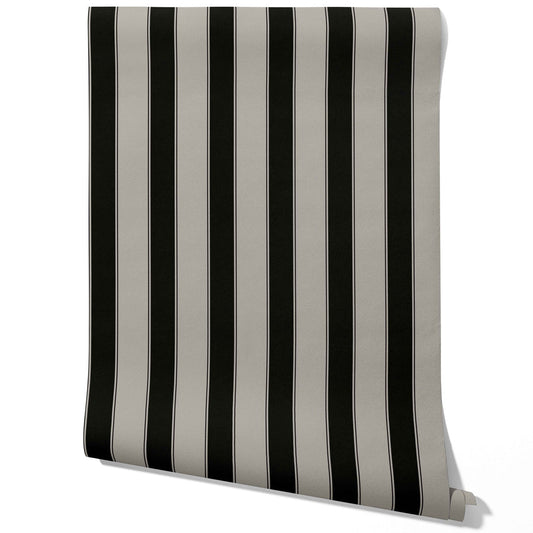 Neutral-Toned Scandi-Inspired Striped Traditional Wallpaper (Gray/ Black)